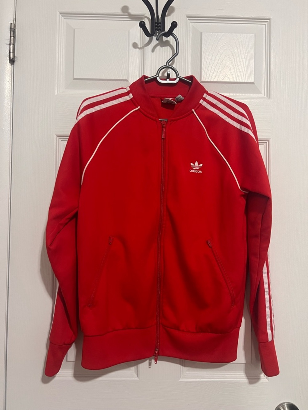 adidas Red Track Jacket with White Stripes